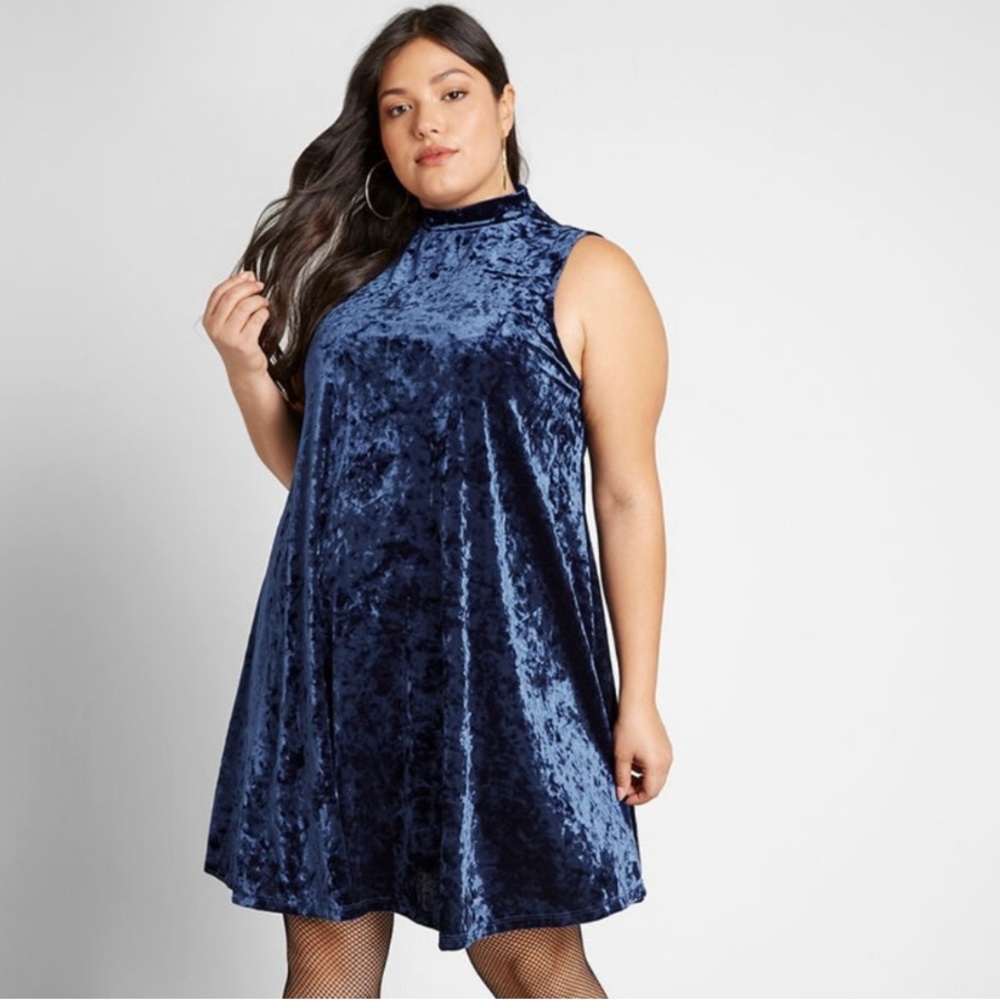 ModCloth Pure Luxe Velvet Swing Dress in Blue Size 1X